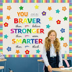 Classroom Bulletin Board Decoration Set Welcome Banner Wall Door Decor Colorful Classroom Decorations for Kindergarten Preschool Elementary Middle School (Braver, Stronger, Smarter)