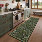 Moynesa Floral Hallway Runner Rug 2'8" x 8', Washable Non Skid Kitchen Rug, Boho Green Soft Ultra Thin Botanical Carpet Runners for Entryway Bathroom Laundry Room, Green