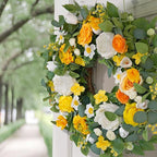 Spring Wreaths for Front Door Outside 24 Inch Yellow & White Spring Summer Wreath with Peony Rose Ranunculus Daffodil & Greenery, Indoor Outdoor Vibrant Hanging Season Decor for Wall Porch
