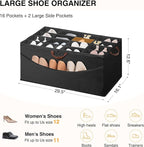 STO STO Shoe Organizer for Closet, Fits Up to 16 Pairs, XL Shoe Box Containers with Adjustable Dividers, Clear Cover Shoe Storage Bins, Stackable Space Saving Shoes Holder for Shoes and Boots, Black
