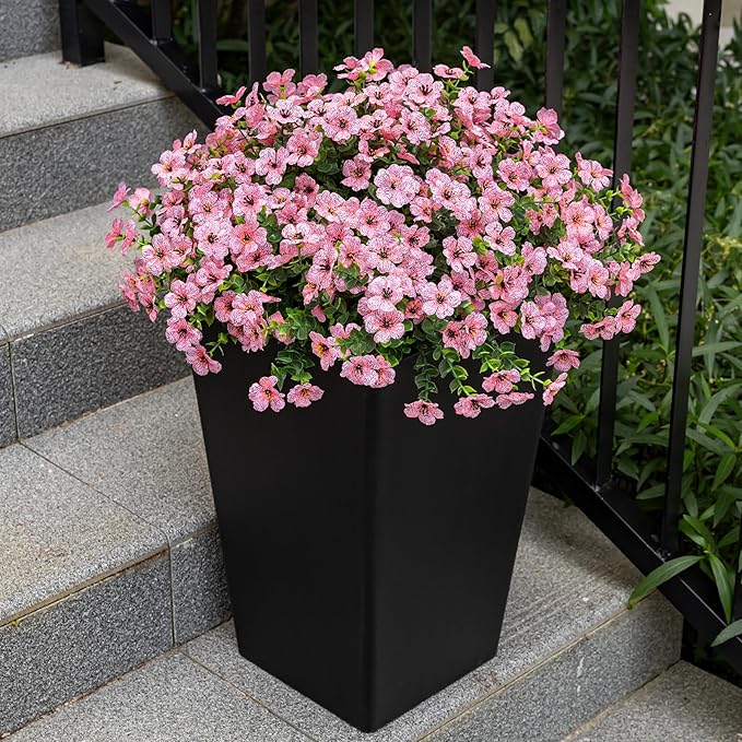 Lnoicy 20 Bundles Artificial Flowers for Outdoor Fake Plants for Spring Decoration,Faux Eucalyptus Flowers for Planter UV Resistant Lifelike for Home Porch Garden（Pink）