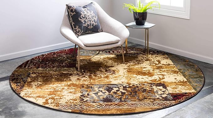 Unique Loom Barista Collection Area Rug - Arusha (8' Round, Beige/ Black)