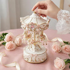 Vintage Carousel Music Box - Rotating Horse Musical Figurine with Rose Floral Design, Ideal Birthday, Christmas, Valentine's Day Gift for Girls, Women, Girlfriend, Mom Home Décor & Gift (Pearl White)