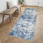 Washable Area Rug 3x10 Entryway Rug: Washable Modern Abstract Soft Thin Rug Indoor Floor No Slip Stain Resistant Carpet for Bedroom Dining Room Farmhouse Nursery Home Office - Blue
