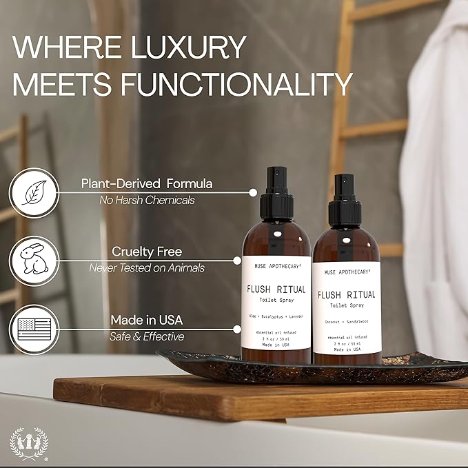 Muse Apothecary Flush Ritual - Aromatic & Refreshing Toilet Spray, Use Before You Go, 2 oz, Infused with Natural Essential Oils - Aloe + Eucalyptus + Lavender, 2 Pack