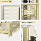 SUPEASY Desk Organizers Metal Desk Magazine File Holder with 5 Vertical Compartments Rack File Organizer for Office Desktop, Classroom, Home Workspace, Golden Yellow, Plus