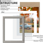 KTKDE 12x15 Picture Frame,Display Pictures 9 x12 with Mat or 12x15 Without, Tempered Glass,15 by 12 Gray Wooden Frame Wall Gallery Poster Frame best gift