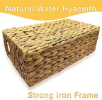 Hand-Woven Magazine Holder, Natural Magazine Basket Rack Water Hyacinth Narrow Basket Bin 15.5 x 5.75 x 9.5 Inch Magazine Wicker Basket for Storage, Bathroom, Office, Desk