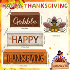 Lineshading 4 Pcs Fall Decorations for Home Wooden Turkey Decor Thanksgiving Table Centerpiece Fall Tiered Tray Decor Rustic Wooden Turkey Block Sign for Autumn Harvest Party Table Kitchen Shelf