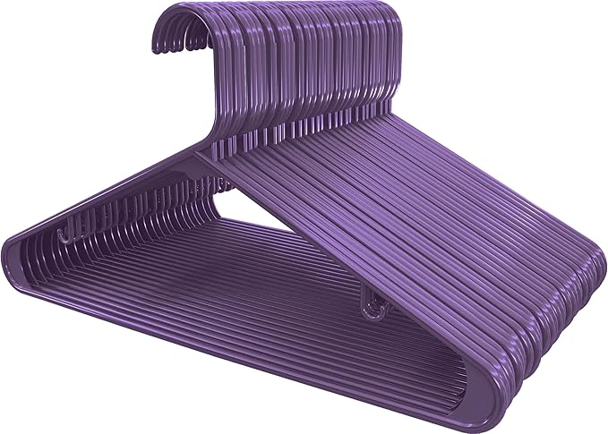 Utopia Home Plastic Hangers 50 Pack - Clothes Hanger with Hooks - Durable & Space Saving Coat Hanger - Heavy Duty Purple Hangers - Skirt Hangers