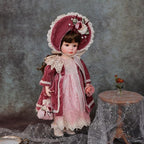 18 Inch Kawaii Porcelain ＆ Fabric Doll Cute European Retro Handmade Ceramic Doll with Showing Stand for Room Decor, Birthday Gifts, Collectible ，Name Olivier (Red)