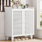 IRONCK Shoe Cabinet with Slatted Doors, 6-Tier Shoe Storage Cabinet with Adjustable Shelves, Wooden Shoe Rack Organizer for Entryway, Hallway, Closet, Living Room, White