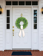 24-26'' Large Boxwood Wreath for Front Door, Porch, Window - Foldable Greenery Boxwood Wreaths for Farmhouse Wedding Indoor Outdoor Decor - Spring, Summer, Fall, All Seasons (with Sash)