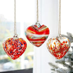 4inch Hand Blown Glass Red Heart Ornaments Hanging Friendship Hearts for Patio Garden Outdoor Decor Unique Gift Valentine's Day Decorations for Lover