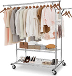 Whitmor Heavy Duty Adjustable Garment Rack-Rolling Clothes Organizer, Black and Chrome