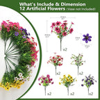 Artificial Flowers for Outdoor Faux Flower Spring Decoration, 12 Bundles Fake Plants Silk Daisy Bulk UV Resistant Realistic for Outside Porch Patio Balcony Planter Yard Garden Home Decor(Mixed 2)