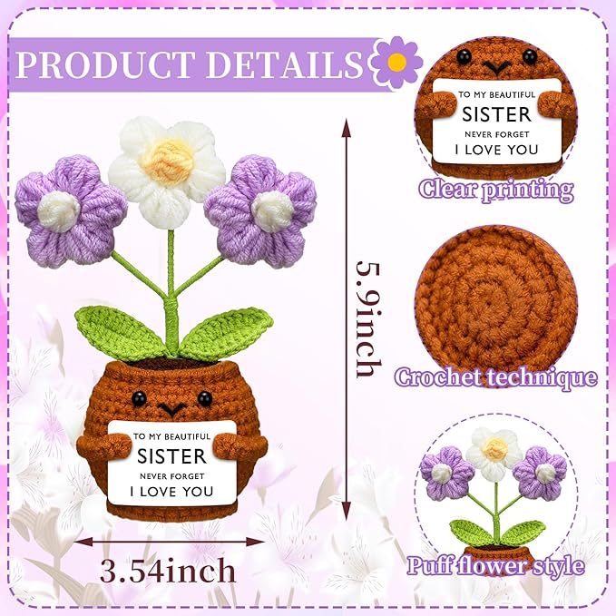 Wavwavw Sister Gifts Handmade Crochet Doll with Card Crochet Present for Sisters Sis Big Little Sister Birthday Wedding Home Decor(I Love You)