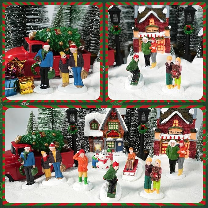 Rileryan Christmas Village Vintage Red Truck Decor Figurines for Mini Christmas Village Town Accessories Pieces Cars Vehicles Sets Decorations Home Indoor Decor Gift