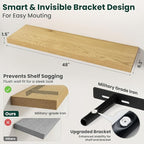 Floating Shelves for Wall 48 in x 9.3 in Deep, Wall Mounted Rustic Wood Shelf with Invisible Brackets for Storage & Display, Living Room Bedroom Bathroom, Oak, 2 Pack