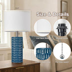 Reaketon Table Lamps for Living Room Set of 2, Ceramic Table Lamps for Bedroom, 20" Modern Lamps for Night Stands, Blue