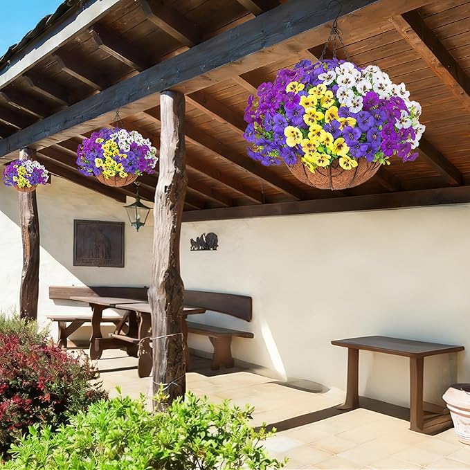 Ivydale 20 Bundles Fake Pansy Hanging Basket for Outdoor Decoration, Artificial Silk Pansies Hanging Plant, UV Resistant & Lifelike for Patio Garden (4-Mixed Color)