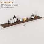 FLYJOE Floating Shelves for Wall Decor, Rustic Solid Elm Wood Live Edge Floating Shelves Wall Mounted, Wall Shelves with Invisible Bracket for Living Room Bathroom Bedroom Kitchen, 55 Inch, Walnut