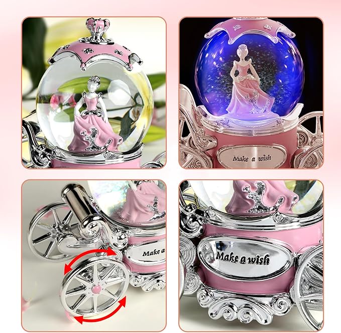 Cinderella Snow Globe for Girls, Music Box for Women with Color Changing LED Lights, Snowglobe Musical Boxes Gifts for Birthday Christmas Mother's Day Valentine's Day