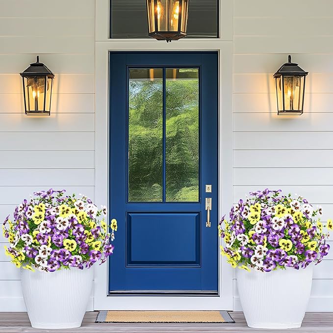 MARTINE MALL 12 Bundles Look Real Artificial Flowers for Outdoors, Realistic Fake Outdoor Flowers, UV Resistant Silk Pansy Flowers for Outside Faux Flower Plants for Outdoor Porch Garden, Mixed Colors