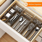 32 PCS Clear Plastic Drawer Organizer Set, 4-Size vanity organizer Trays and Storage Bins for Makeup, Jewelry and Gadgets in Bedroom, Bathroom and Office, Clear Black