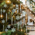 36pcs Christmas Crystal Ornaments Decoration, Hanging Christmas Snowflake Icicle Clear Acrylic Ornament Sets for New Year Wedding Winter Party Decor