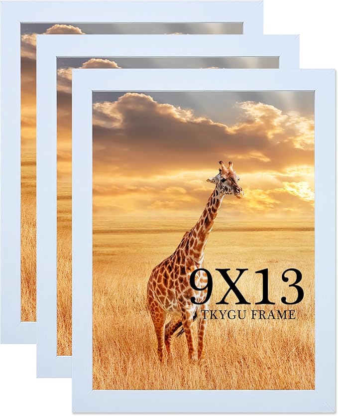 9 x 13 Picture Frame Set of 3, 13 x 9 white Wooden Frame Wall Gallery Poster Photo frame with Shatter Resistant Plexiglass,Horizontal and Vertical Formats for Wall Hanging, best gift