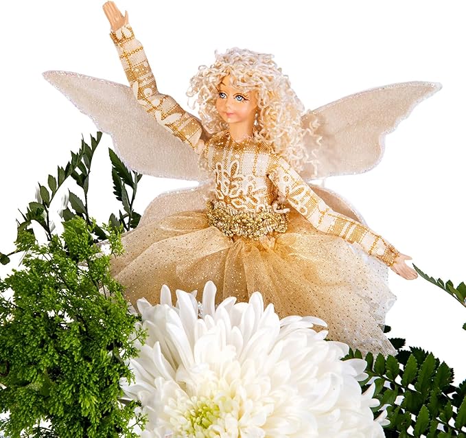 STP GOODS Christmas Decor Collectible Doll 12" Figurine for Home Decor & Holiday Posable Fairy Doll Indoor Christmas Seasonal Decoration Collectible Doll (Fairy in Gold)