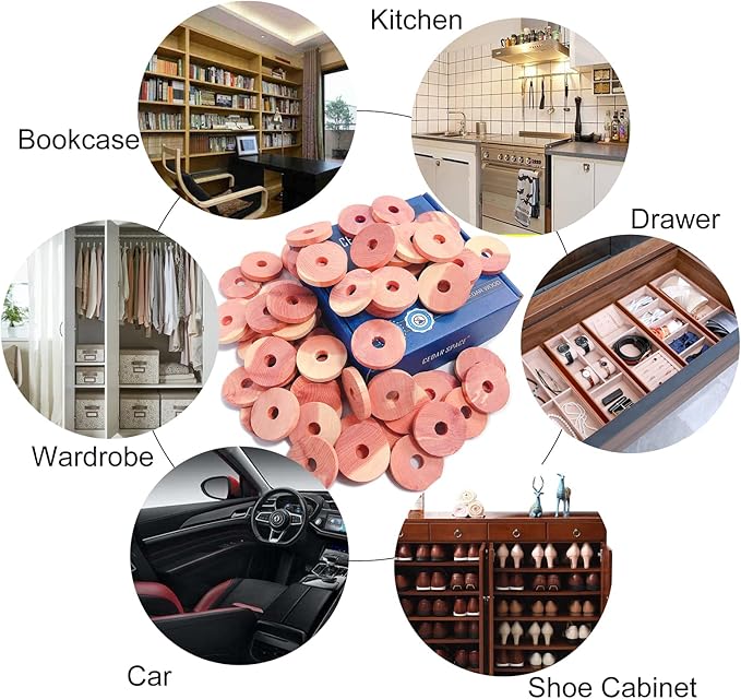 Cedar Space Cedar Blocks for Clothes Storage 100% Natural Aromatic Red Cedar Rings 54Pcs Protection for Wardrobes Closets and Drawers
