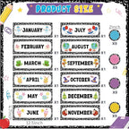 Zonon 48 Pcs Months of the Year Bulletin Board Set 12 Monthly Headliners Holiday Seasonal Monthly Bulletin Board Borders with 36 Round Blank Confetti Cutouts for Classroom (Trendy Style)