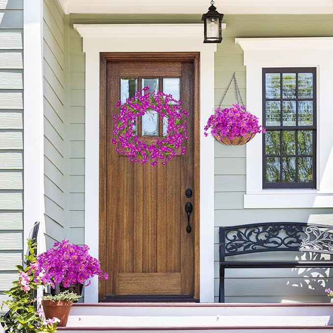 MACTING Artificial Flowers for Outdoors Fake Spring Flowers UV Resistant No Fade Plastic Faux Flowers for Hanging Planters Garden Patio Porch Window Home Indoor Outside Summer Decorations (Purple)