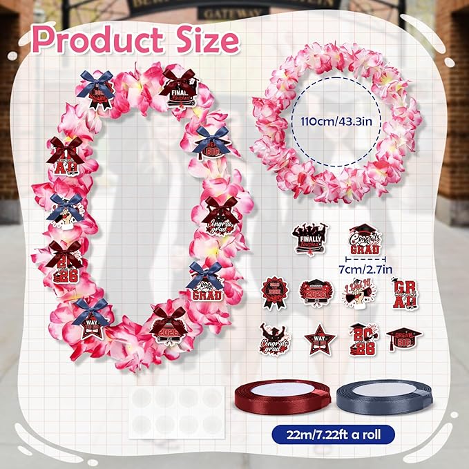 Leis for Graduation 2026, Artificial Flower Wreath with Cards Graduation Lays Gifts, Congrats Grad for High School