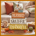 Lineshading 4 Pcs Fall Pumpkin Decor Fall Table Decoration Thanksgiving Tiered Tray Decor Thanksgiving Centerpiece Rustic Stacked Pumpkin Block Signs Farmhouse Harvest Decoration for Home Kitchen