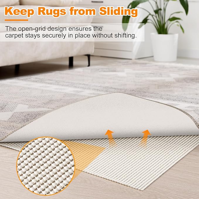 Songrey Non-Slip Rug Pad 2x8 FT, Extra Thick Carpet Pads for Hard Surfaces, Prevents Sliding and Secures Rugs, Provides Floor Protection with Comfort Cushioning