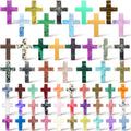 Nuenen 50 Pcs Cross Charm for Women Man Celebration Grad Decor Crystal Pocket Cross Necklace Natural Worry Stone Gift for Jewelry Making Craft Festival Decor(3 Sizes,Classic)
