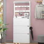 Shoe Cabinet with 3 Flip Drawers & Coat Rack, Narrow Hidden Shoe Storage Cabinet, 2-in-1 Hall Tree Slim Freestanding Shoe Rack Organizer for Entryway, Hallway, and Living Room