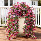 Artificial Hanging Flowers Plants for Outdoor Spring Summer Decoration, 2PCS Faux Silk Daisy UV Resistant Look Real for Outside Home Indoor Planter Porch Garden Yard Decor(Rose Red Pink)