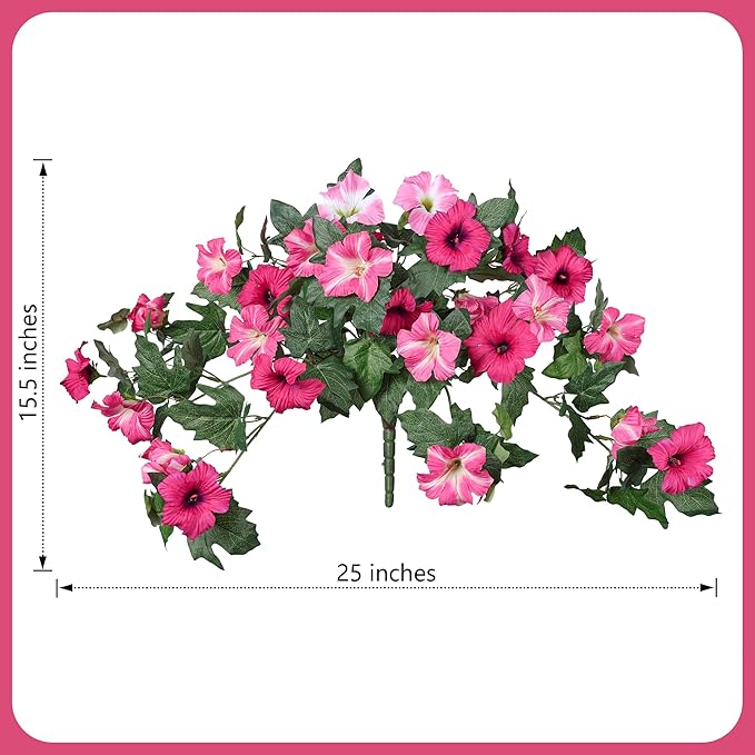HyeFlora Artificial Flowers for Outdoors 2PCS Spring Faux Morning Glory Look Real Silk Flowers for Outside Planter UV Resistant Fake Flowers for Home Garden Balcony Yard Porch Deco (Pink)