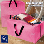 Cosy Family 4 Pack Heavy Duty Extra Large Moving Bags with Backpack Straps - Strong Handles & Zippers, Storage Totes For Space Saving, Fold Flat, Alternative to Moving Box, Pink
