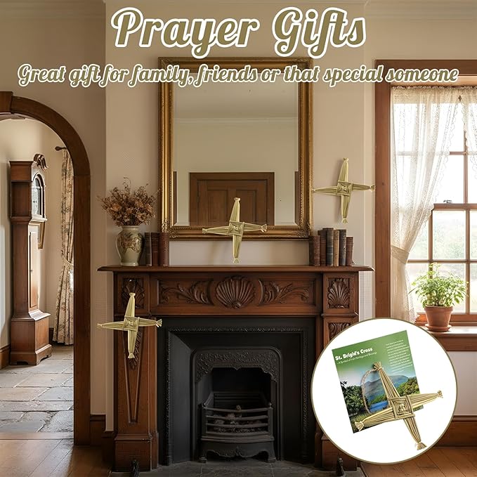 Kathfly 2 Pcs St. Brigid's Wall Cross and Card Irish Gift Saint Brigid's Cross History Card Irish Blessing Gift Ireland Hanging Wall Traditional Decor for Celtic Imbolc Home(6 in,Fresh,Green)