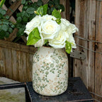 Beige and Green Vintage Rustic Ceramic Vase,Handcrafted Farmhouse Decorative Vase, Easy to Clean Perfect for Flowers Wedding Centerpiece or Shelf Decor 8Inch