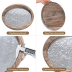 Hanobe Round Wood Decorative Tray: Rustic Wooden Tray for Coffee Table Farmhouse Centerpiece Mirror Candle Holder Vintage Mirrored Bar Plate Ottoman Topper for Home Decor Bathroom Kitchen