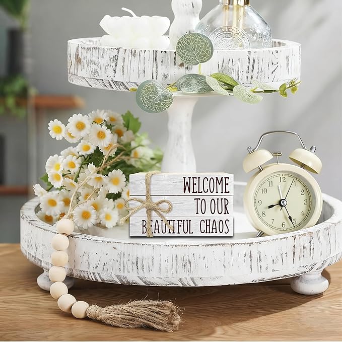 Decorative Books For Home Decor, Rustic Wood Book Stack For Table Decor, Welcome To Our Beautiful Chaos Decor Books For Living Room Bookshelf, Farmhouse Stacked Books Decor (L20)