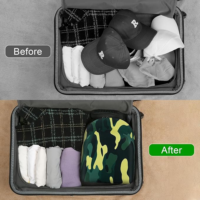 Hard baseball hat case, Hat Carrier Travel Case with Adjustable Shoulder Strap, Hat cap case for 6 Baseball Caps - Perfect for Traveling (Camo Green)