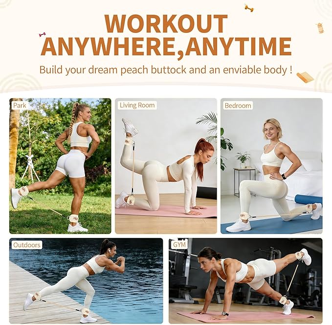 Resistance Bands with Cuffs – Comfort Ankle Workout Bands for Women & Men, Booty Exercise Bands for Kickbacks, Hip & Glute Training, Butt Lift Fitness Equipment, Durable Home Gym Accessories