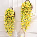 Waipfaru Artificial Petunias Flowers for Outdoors, 2 Pcs UV Resistant Fake Hanging Plants Spring Outside Decor, Faux Silk Flowers Long Trailing Vines for Outdoor Planters Porch Garden (Yellow)